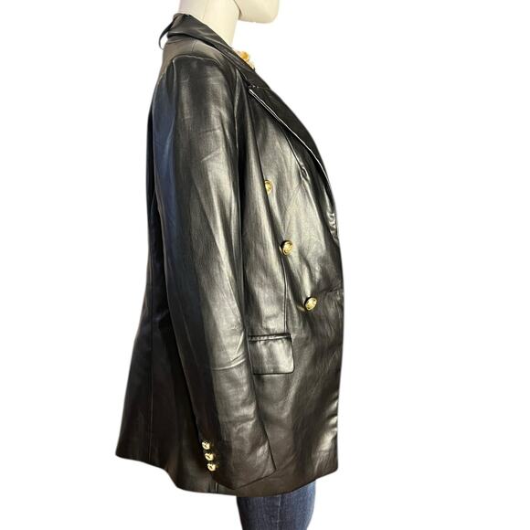 TRUTH By Republic Black Faux Leather Longline Double Breasted Blazer Size US 6 - Picture 4 of 7